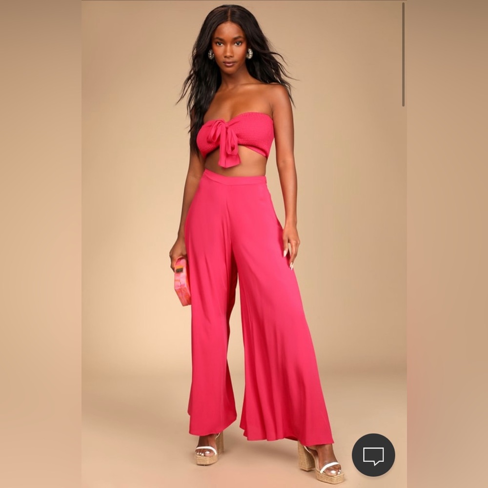 Lulus Seaside to Shore Hot Pink Strapless Two-Piece Jumpsuit